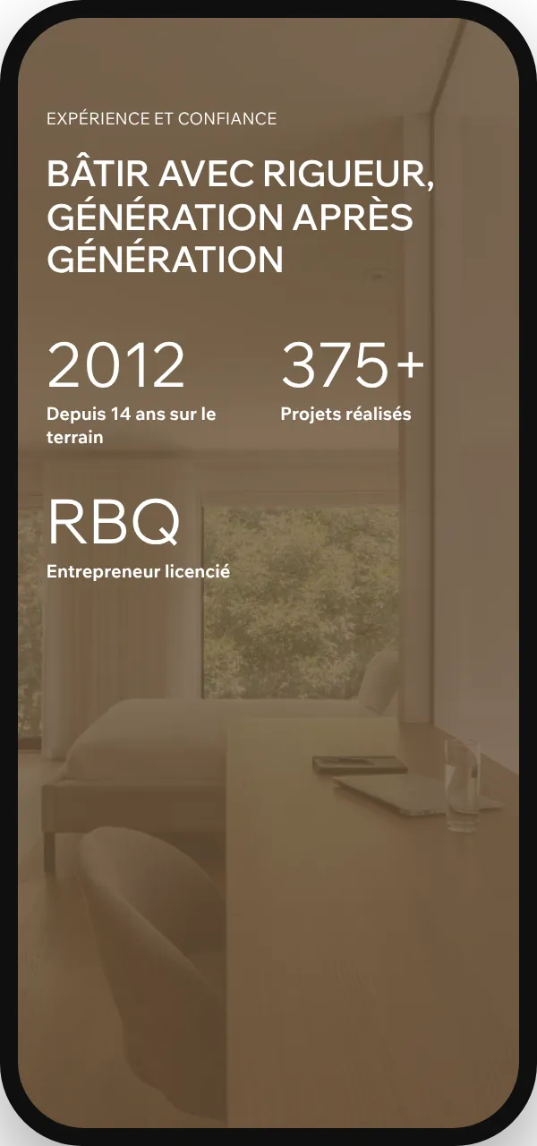 The experience and trust section on mobile.